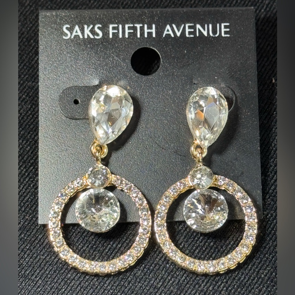 Bold Crystal Gold Statement Earrings Saks Fifth Avenue 1.5in